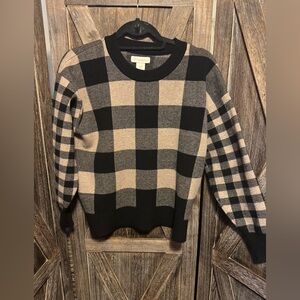 Cynthia Rowley Black and Tan Plaid Sweater